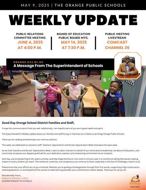Superintendents Weekly Update for the Week of 5.9.25